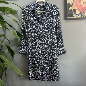 Ophelia Roe floral blue lightweight button-up shirt dress sz Small